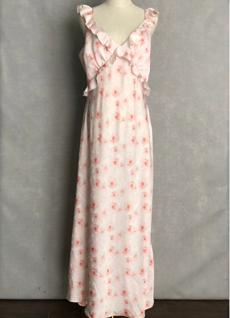 And Now This Smocked Floral Maxi Dress Ruffle V-Neck Women's XL